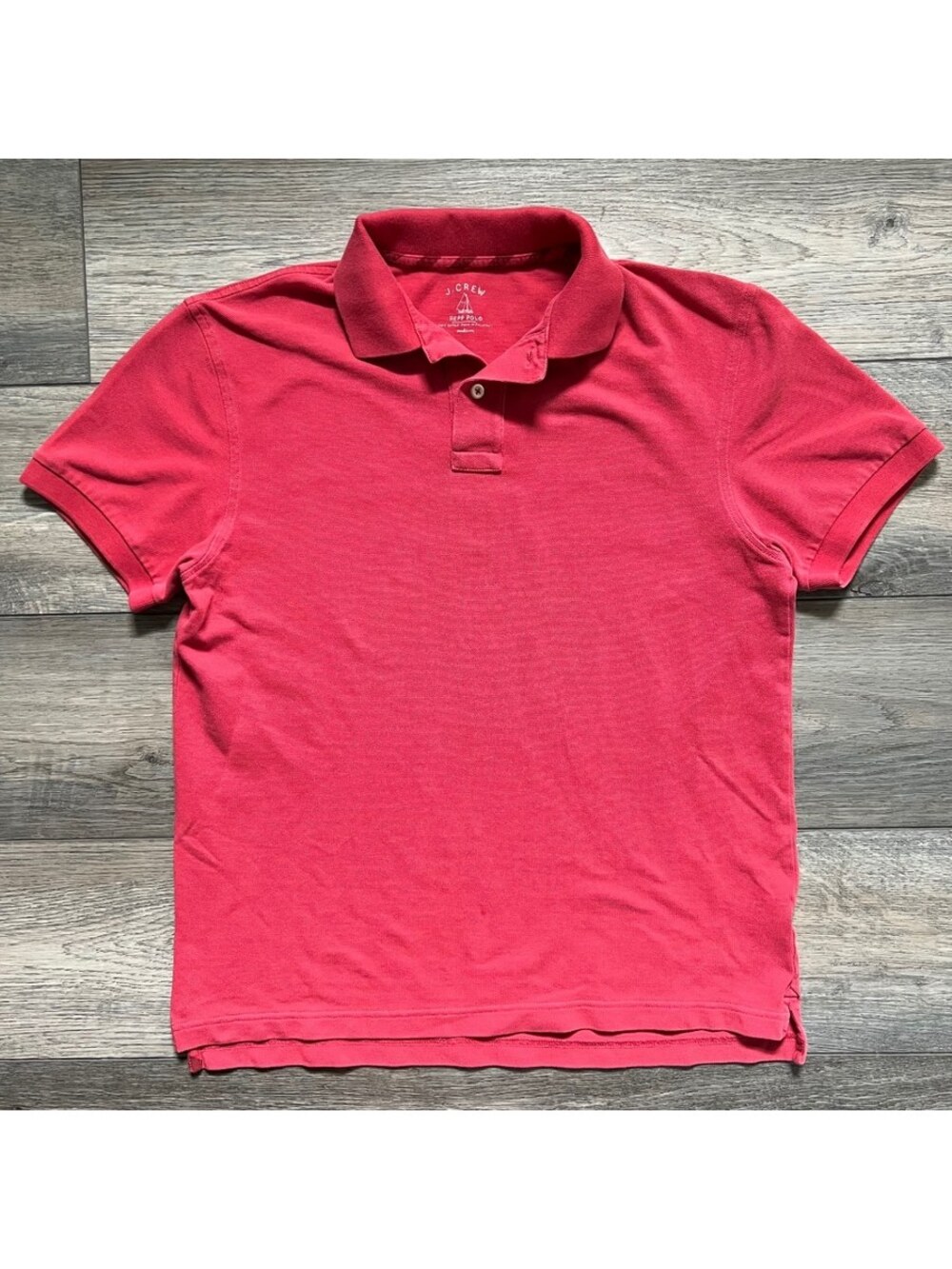 J.Crew Men's M Repp Polo Red Pink Salmon Cotton Pique Short Sleeve Collar Shirt